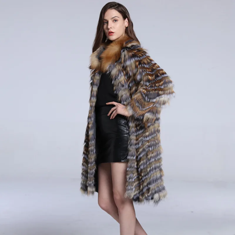 Fox Fur Long Fur Women's Autumn and Winter Warm Fur Coat Women's Coat Fox Fur Collar Coat Fashion