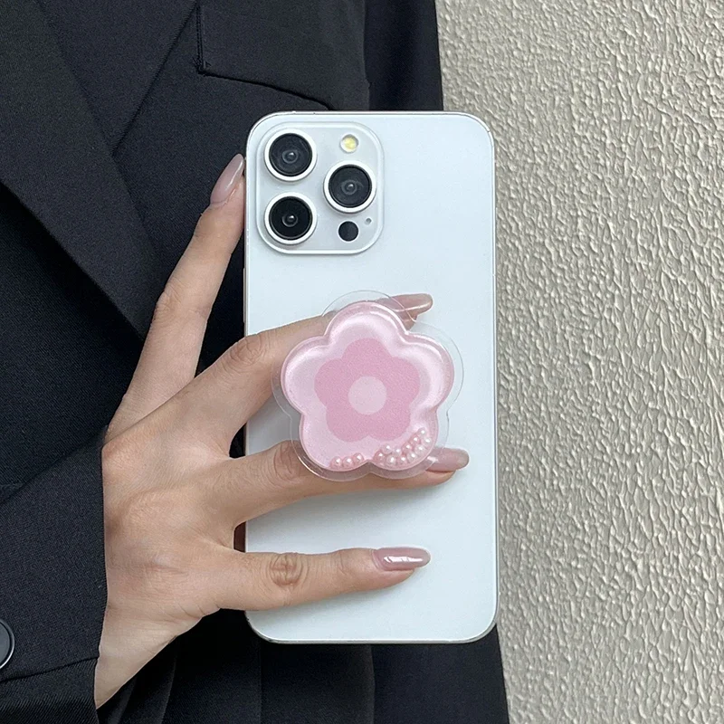 Uroczy, przezroczysty uchwyt na telefon 3D w kształcie kwiatka, składany stojak na palec, pasujący do iPhone'a 16 Pro, akcesoria.