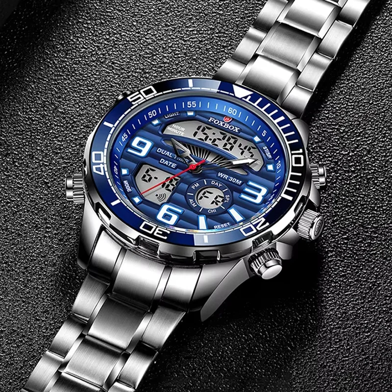 LIGE ساعة رجالية فاخرة شاشة ليد مزدوجة مضيئة تاريخ أسبوع ساعة رجالية مقاومة للماء الفولاذ المقاوم للصدأ كوارتز ساعات رجالية كرونوغراف