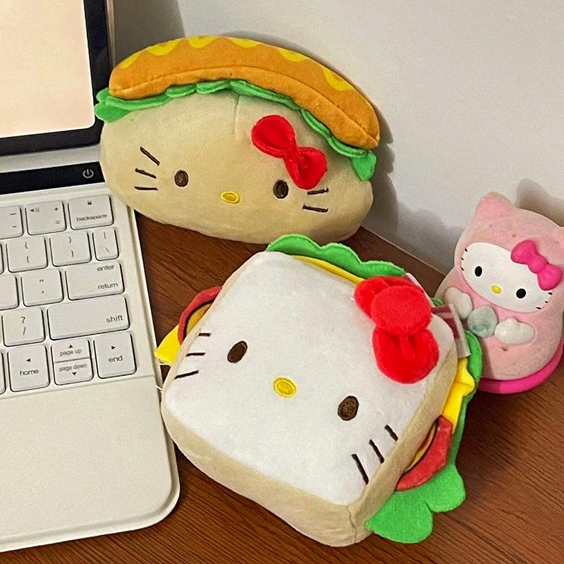 Hamburger Hello Kitty Plush Toy Keychain Sanrio KT Cat Soft Stuffed Doll Pendant Car Key Ring Backpack Bag Decor Kid Gift