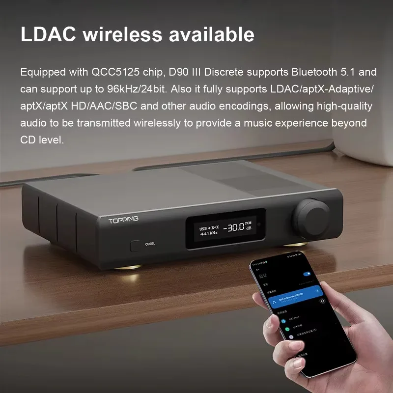 TOPPING D90 III Discrete Fully Balanced HiFi DAC PCM768 DSD512 BT5.1 Support LDAC with Remore Control