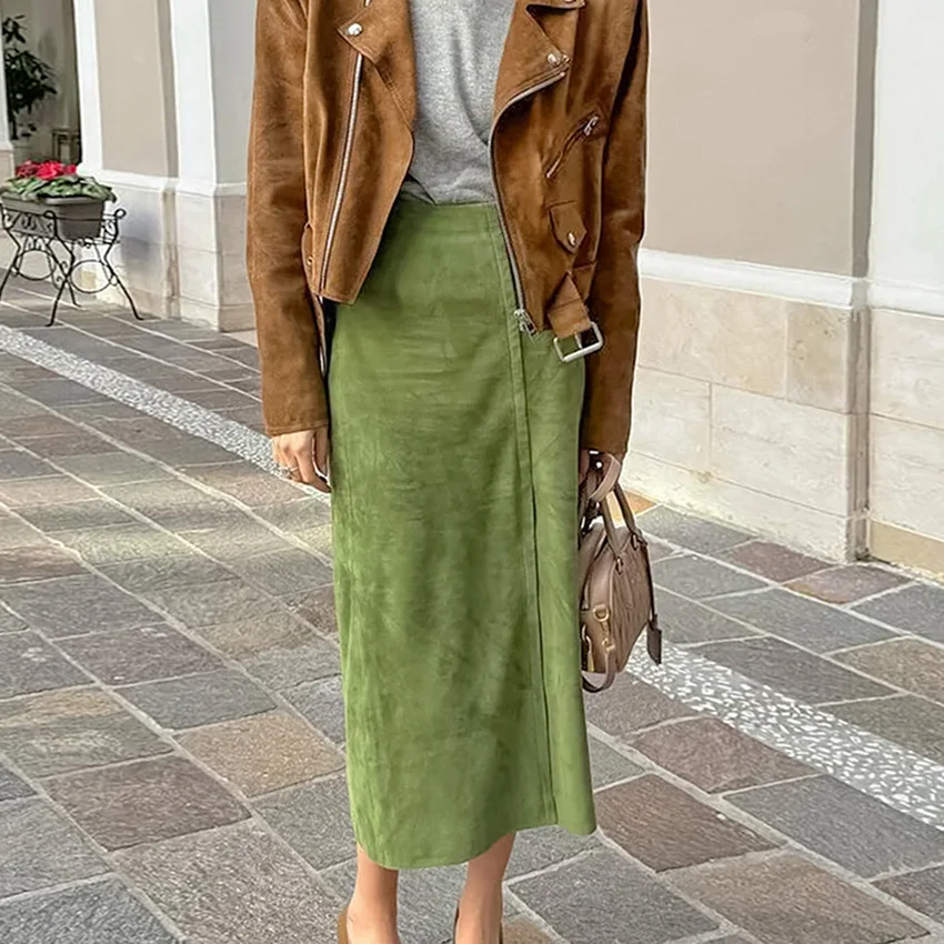 Women Skirts Solid Skirt A Line Zipper Slit Ankle Length Elastic Empire Waist Slight Strech Slim Fit Casual 2026 Autumn Winter