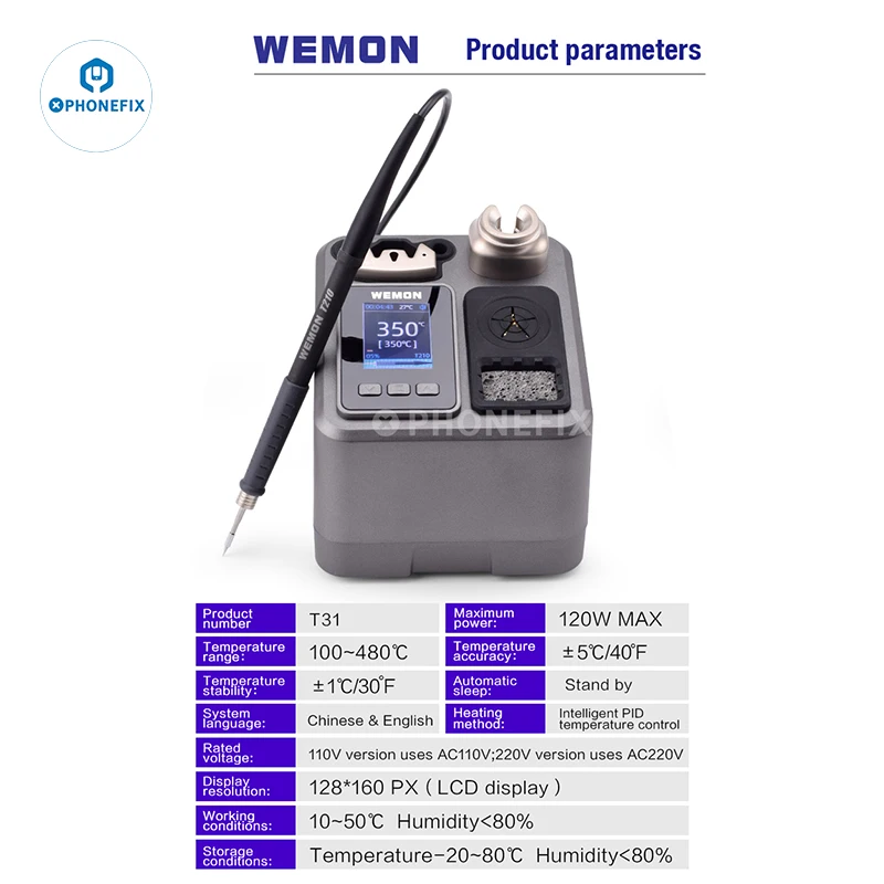 

WEMON T31 Electric Soldering Iron Station For C115 C210 C245 Heating Temperature Control 2S Tin Melting for IC Chip Desoldering