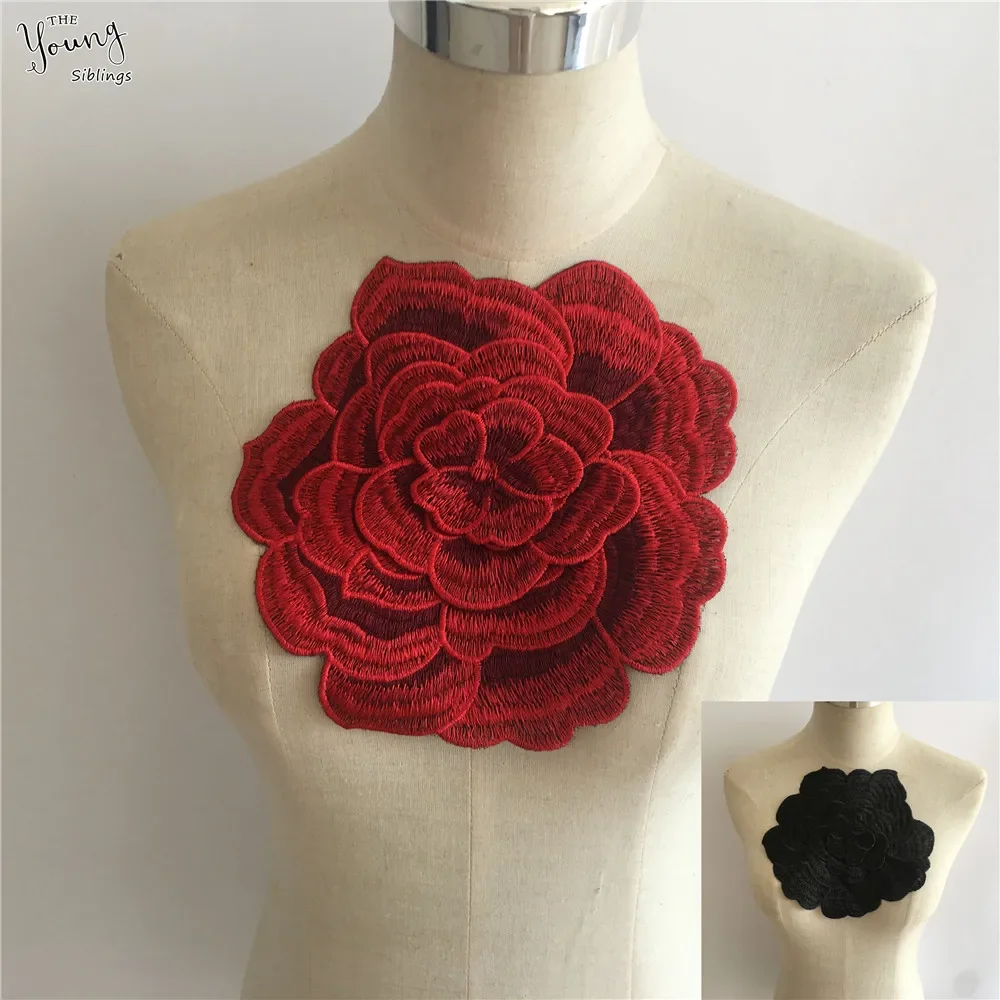 Wholesale sales of 1-10 pieces of polyester colored embroidery rose embroidery sewing decorative clothing accessories lace