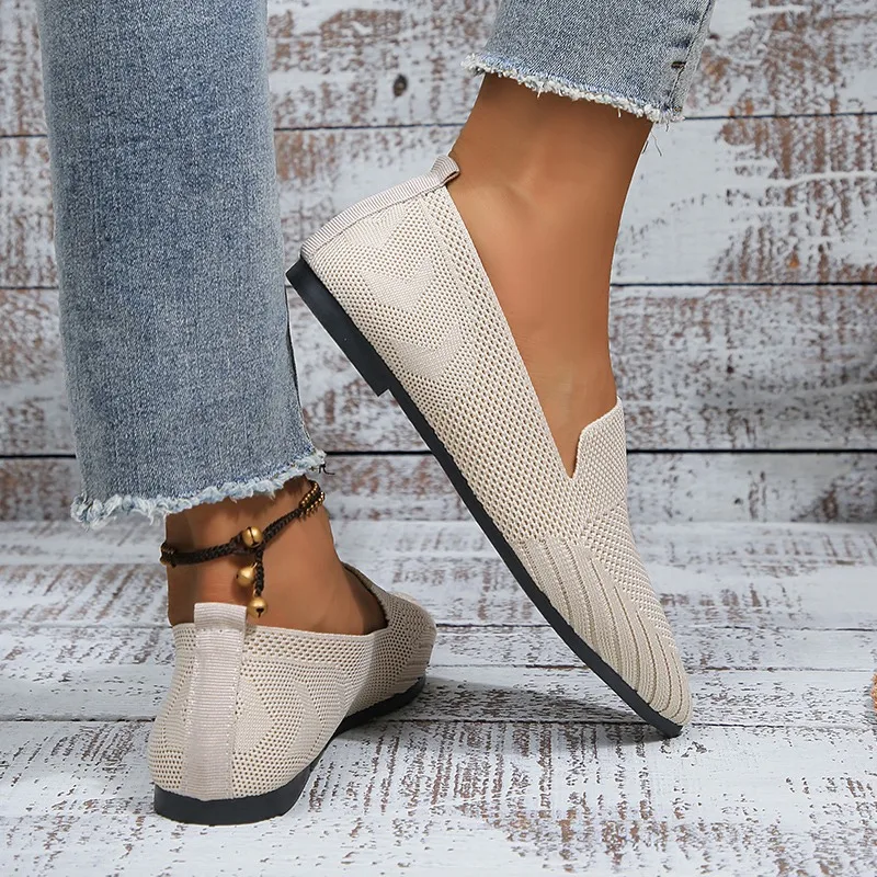 Eleganti mocassini da donna per ufficio da donna Hollow Knitting traspirante tinta unita scarpe Casual piatte a bocca poco profonda in rete a punta