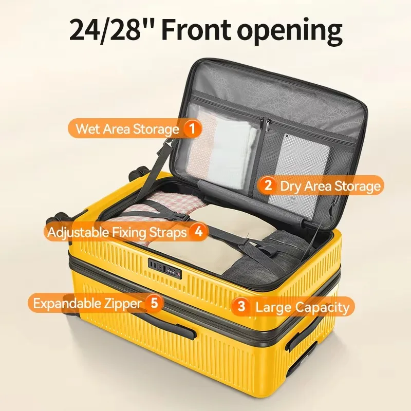 حقيبة سفر ذات سعة قابلة للتوسيع مع عجلة دوارة وقفل TSA مادة الكمبيوتر المتداول الأمتعة 20/24/28 #4