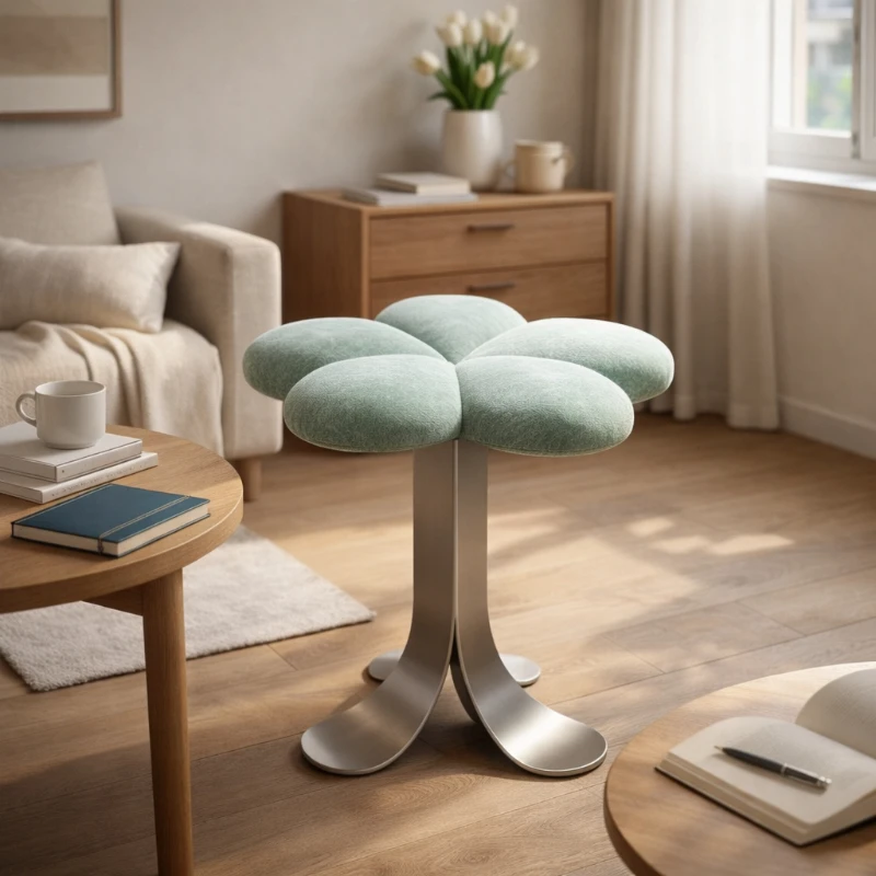 

Вращающийся на 360 градусов круглый стул для туалетного столика с основанием из нержавеющей стали, мягкое сиденье, табурет для макияжа в спальню