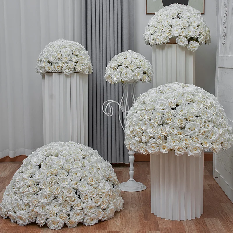 

Excellent Pure White Rose Balls for Wedding Table Setup and Shopping Mall Showcase Exhibition Hall Flower Rack Ornaments