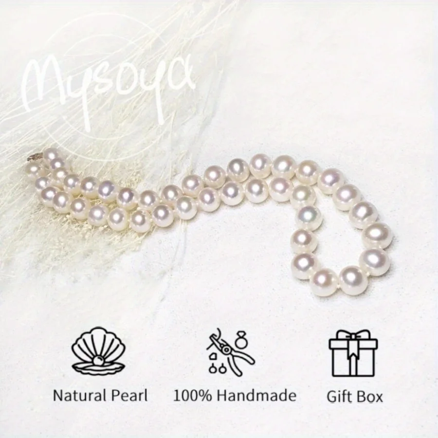 

MYSOYA 11-13mm White Freshwater Pearl Necklace For Women Men With Gift Box Perfect Gift For Wedding Birthday Christmas New Year