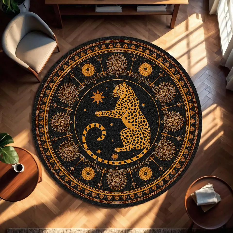 Starry Leopard Print Round Carpet for Home Decor