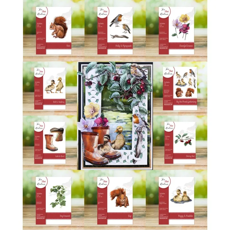 By The Pond Die Collection Duck Cheerful Cosmos Red Bird Squirrel Ivy Crescent Metal Cutting Dies Diy Greeting Card 2024 New