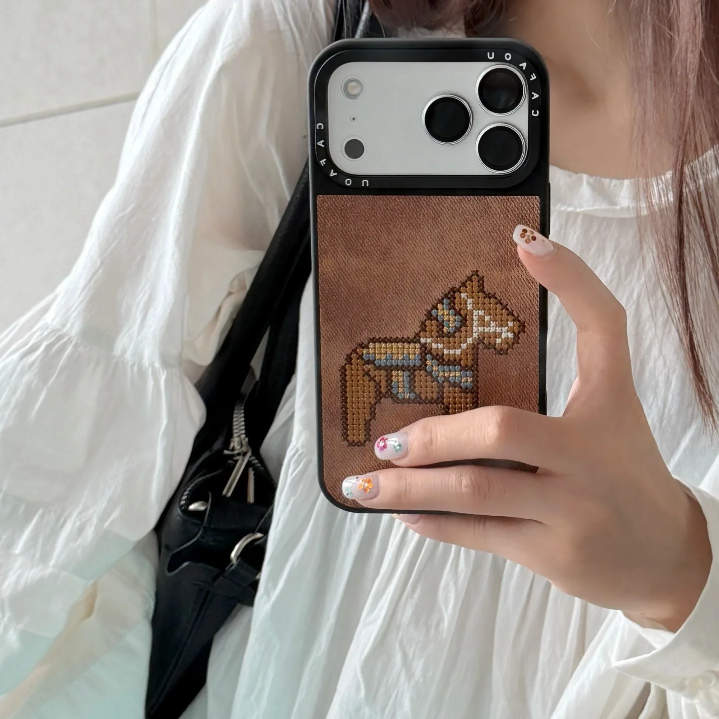 

Cute Knitted Embroidery Pony Phone Case for iPhone 17 Pro Max 16 15 Pro, Soft TPU Protective Back Cover