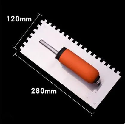 

High quality 1PC 28x12cm Plastering Finishing Trowel Steel Blade Plastic Handle Notched Square Trowel