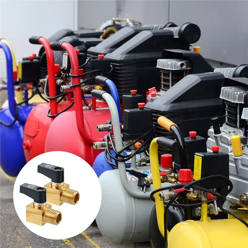 【كفاءة 】صمام تصريف خزان الهواء النحاسي صمامات كروية صغيرة 2 قطعة 1/4 بوصة NPT ذكر X NPT أنثى قطع غيار ضاغط الهواء #2