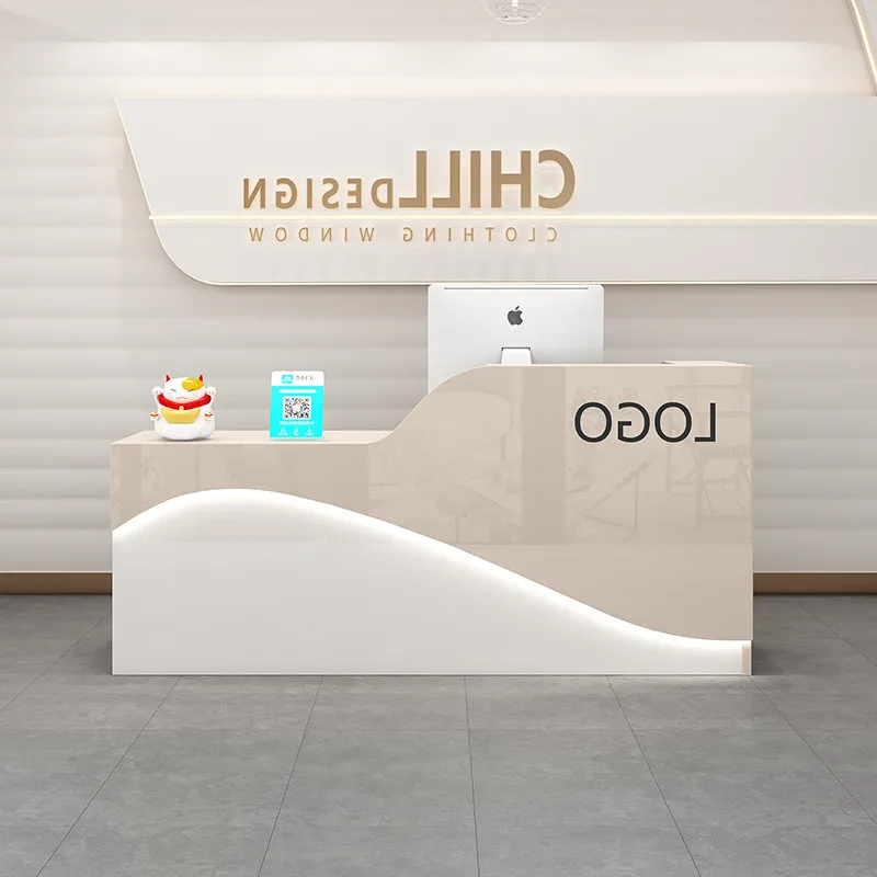 Modern Office Reception Table Wooden Counter Functional Furniture Design for Hotel Spa Clinic Greeting Beauty Institute Counter