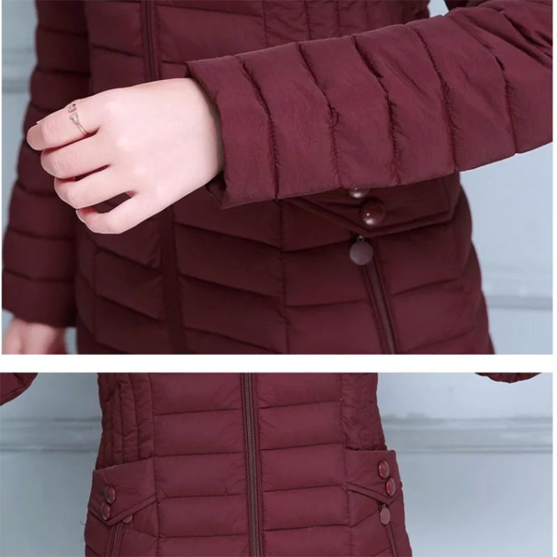 2023 neue Winter Daunen jacke Baumwoll mantel Damen mantel mittellange schlanke Mäntel Damen Daunen jacke leicht mit Mütze Mäntel