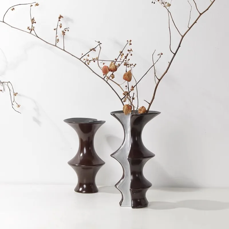 

Wabi Sandy Wind Dark Red Silver Plated Bamboo Ceramic Vase Coffee Table Dining Table Negotiation Table Flower Arranger