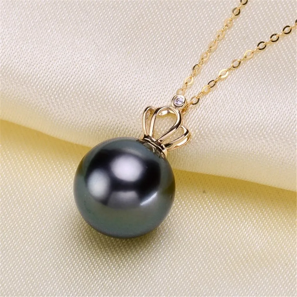 

DIY Accessory G18K Gold Pendant Empty Holder Crown Style Pearl Pendant Necklace Empty Holder Can Be Paired Fit 8-10mm G043