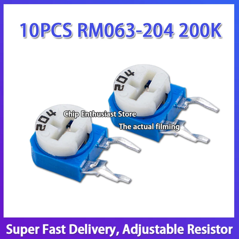 10PCS RM063-204 200K Horizontal Blue White Adjustable Resistor Plug-In Potentiometer
