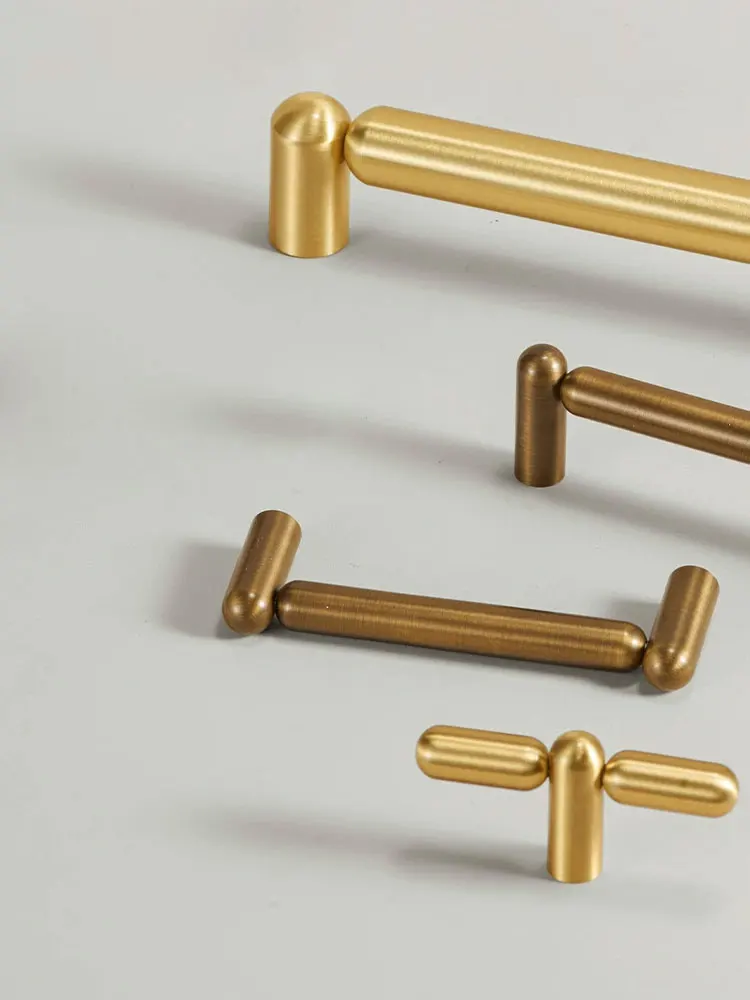 Solid Brass Creative Handles for Furniture T Bar Drawer Cupboard Door Knobs Antique Wardrobe Pulls Copper Kitchen Accessories