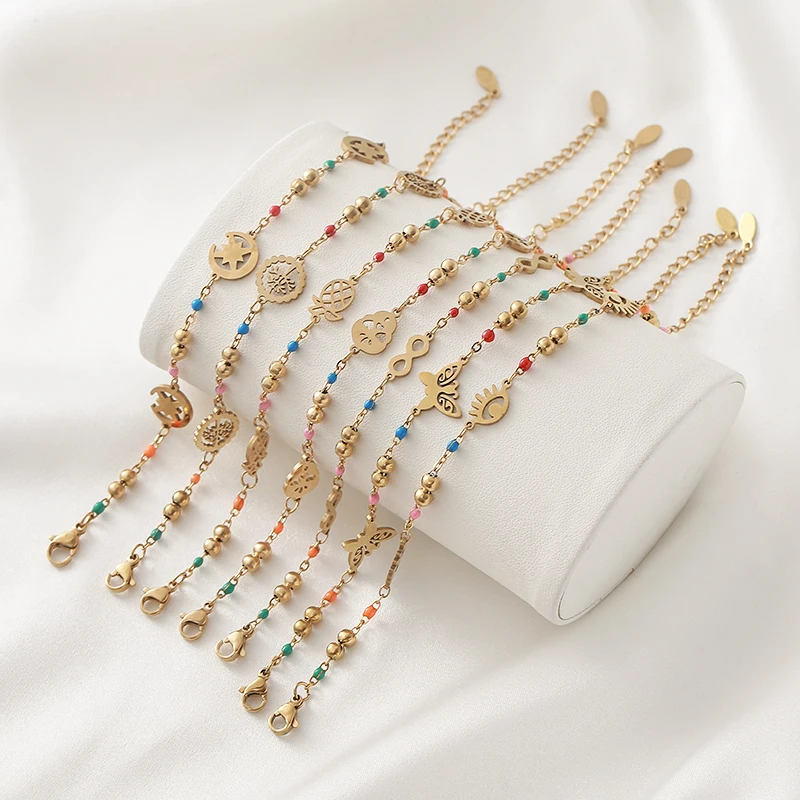 

Stainless Steel Beaded Butterfly Evil Eye Pendant Bracelet For Women Sun Tree Charm Bangles Gothic Party Luxury Jewelry Gift