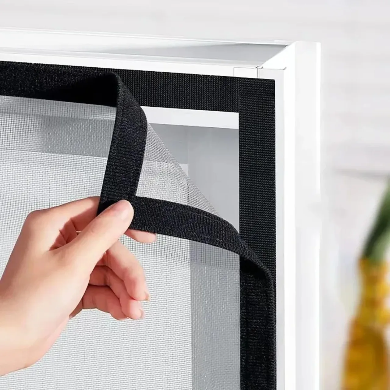 Customized Invisible Mosquito Proof Screen Window with Black Mesh Non-Perforated Adhesive Buckle Tape Installation Generous Size
