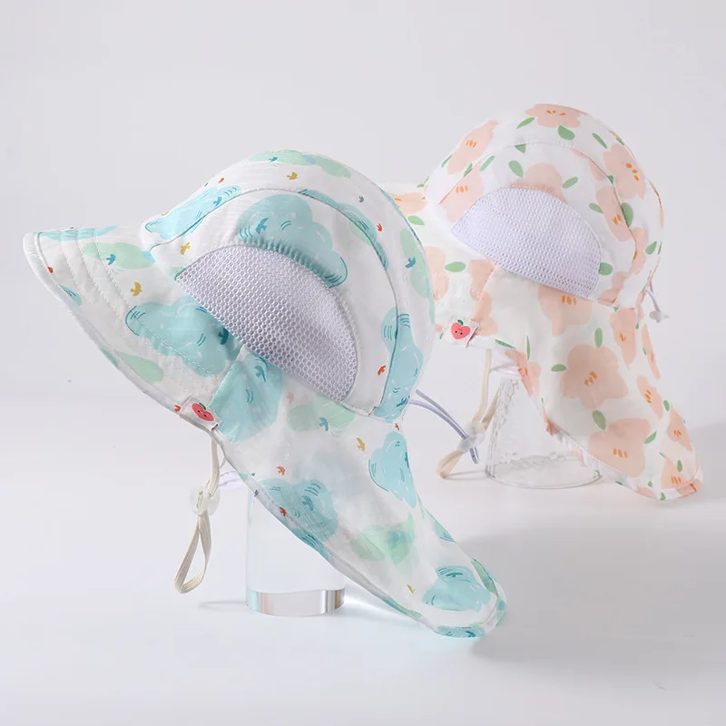 หมวกกันแดดเด็กสําหรับเด็กชายและเด็กหญิง หมวกกันแดดปีกใหญ่ หมวกกันแดดใหม่ หมวกชาวประมงบางและระบายอากาศได้ดี