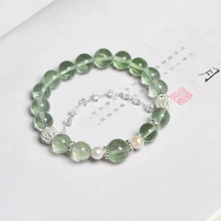 2025New Designer Green Fluorite Crystal and Pearl Single Strand Bracelet - Elegant Crystal Jewelry for Women