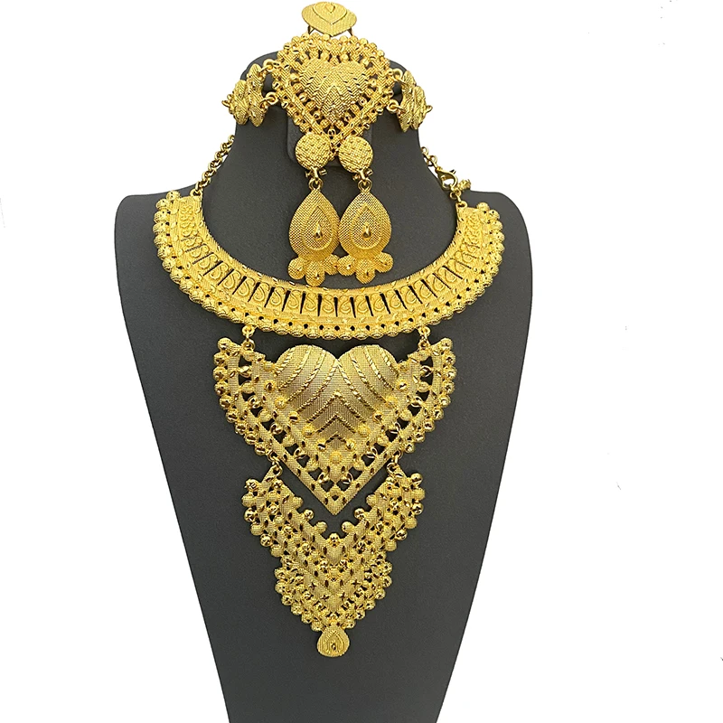 Gold Plated Bohemia Dubai Women's Jewelry Set Wedding African Big Necklace Sets Ethiopian Bridal Indian Hawaiian Jewellery