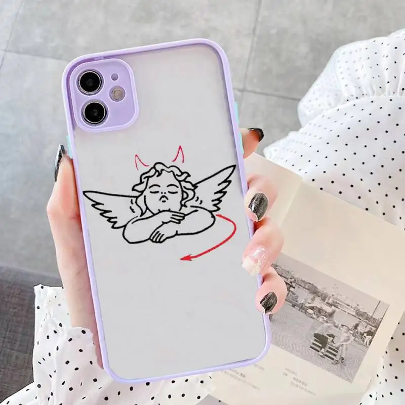 Crying angel demon line art Phone Case matte transparent For iphone 14 11 12 13 plus mini x xs xr pro max cover