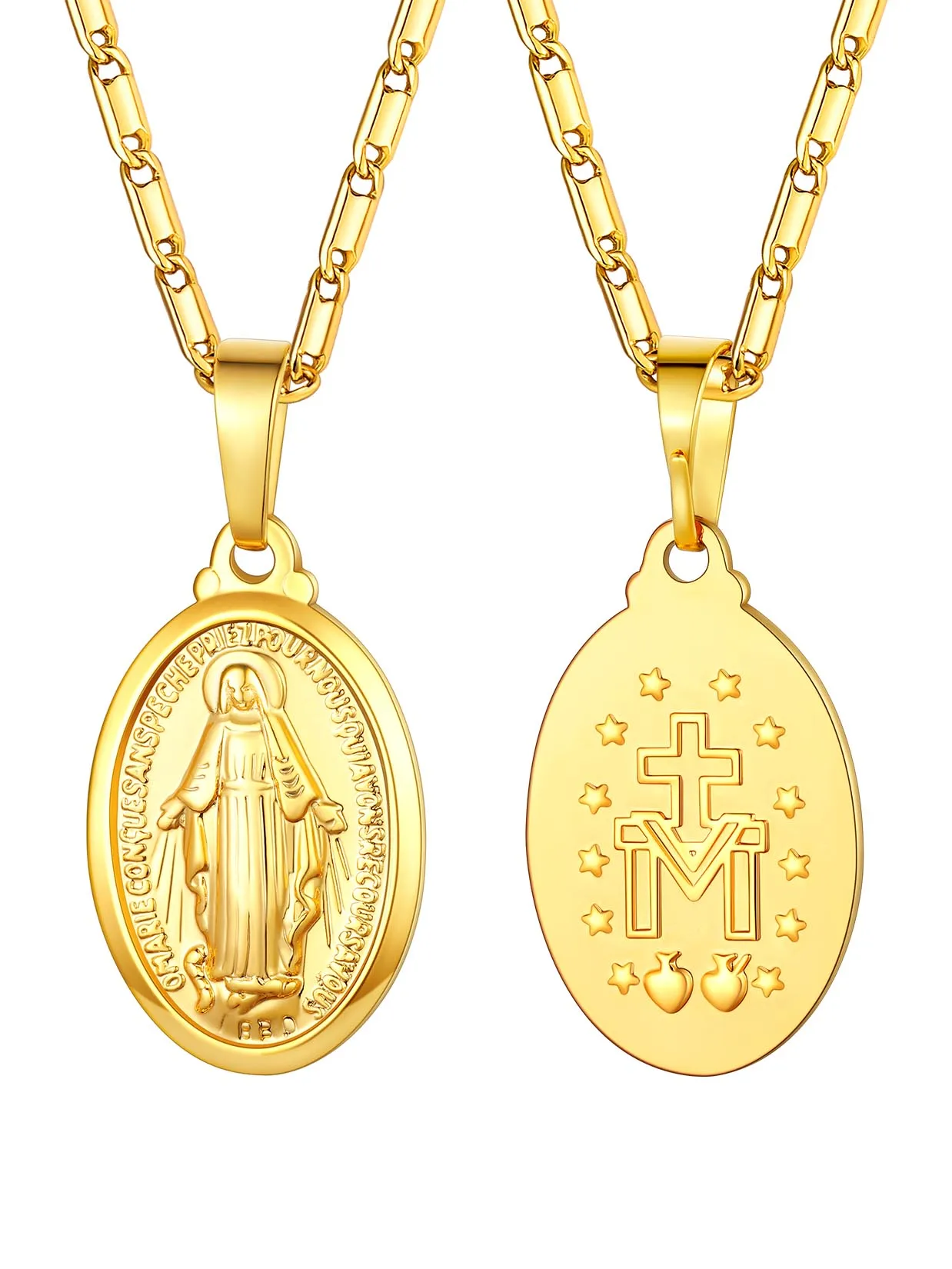 

U7 Vigin Mary Necklace 22" Chains 3D Embossed Charactor Oval Coin Pendant Medallion Religious Christian Daily Unisex Jewelry