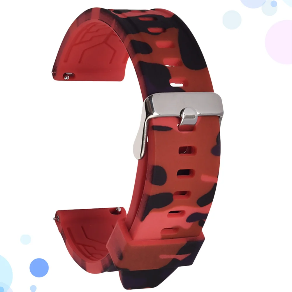 

22Mm Red Silicone Watch Band Camouflage Design Comfortable Fit for Casual Business Formal Wear Watch Replacement Strap
