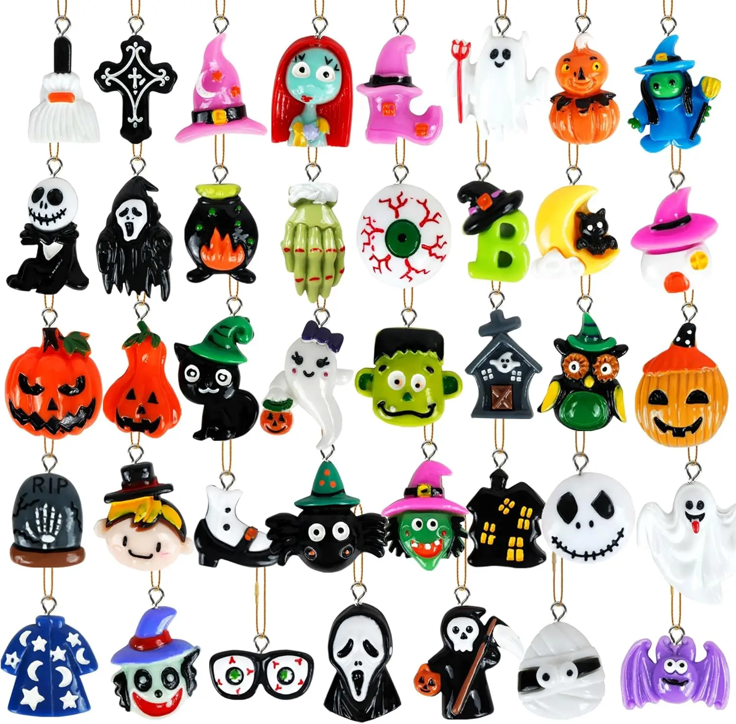 

Halloween Hanging Ornaments, Mini Colorful Halloween Resin Charm Pendant with Golden Rope Hanging Signs Decors for Children DIY