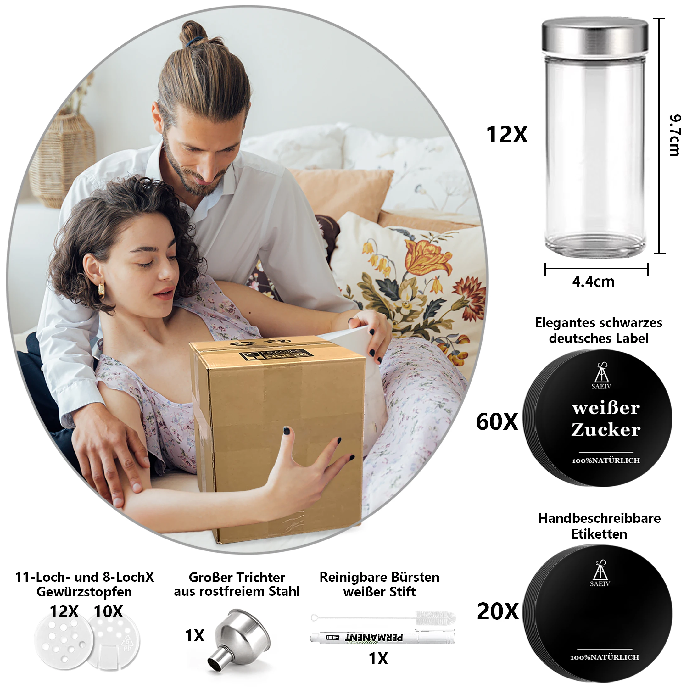 SIAZIH Drehbares Gewürzregal-Set mit 12/20 luftdichten 100ml Gewürzgläsern aus Glas mit Deckeln und Etiketten 360 ° Edelstahl-Gewürzorganizer für die Küchenarbeitsplatte, Gewürzhalter, Küchenlagerung & -organisation | Küchenregal | Gewürz-Organizer – Detail 6