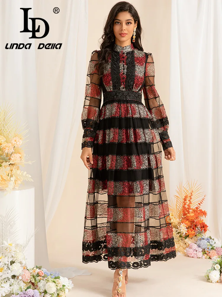 LD LINDA DELLA 2024 Early Autumn New European and American Women's Dress French Fashion Elegant Style Sexy Long dress