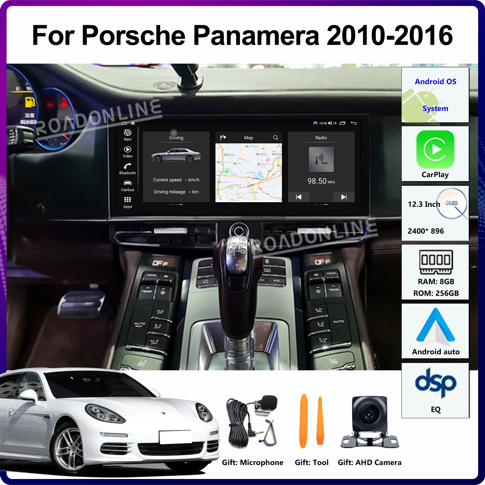 12,3 Zoll für Porsche Panamera 2010 2011 2012 2013 2014 2015 2016 Auto-Multimedia-Player GPS-Headunit Stereo-Receiver Radio CarPlay