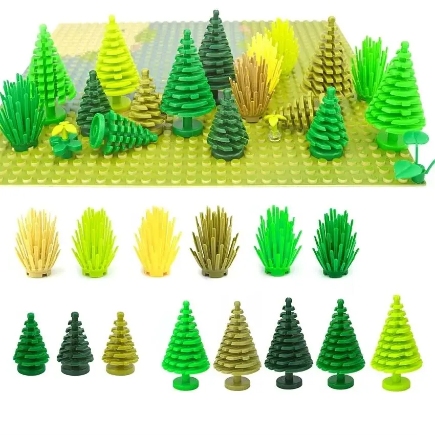 Christmas tree MOC City House Accessories Bricks 3471 2435 6064 Plant Tree Pine shrub Prickly Bush Building Bricks