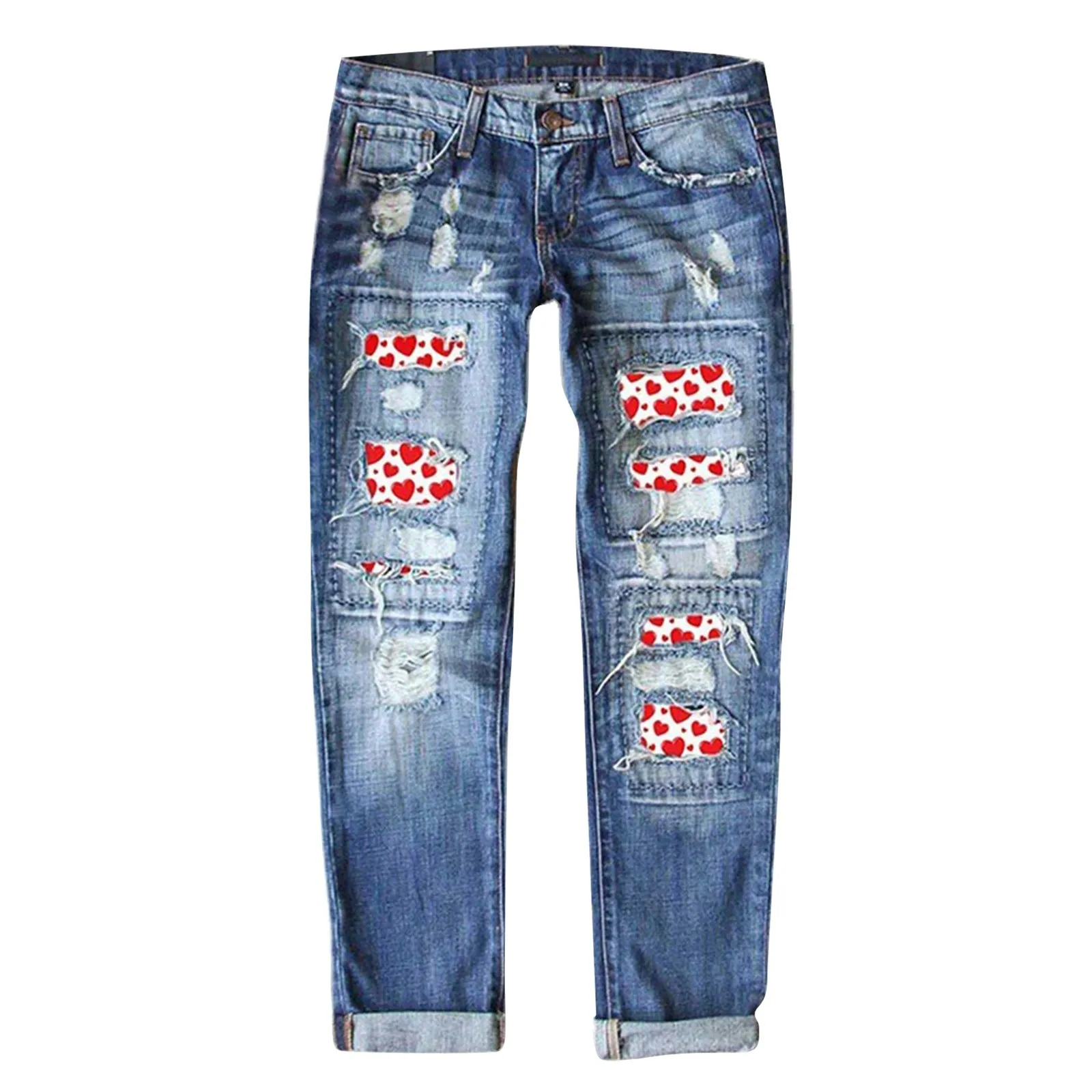 Korean Hole Jeans Women Fashion New Loose High Waist Denim Pants Women Straight Patch Patchwork Harem Cowboy Trousers