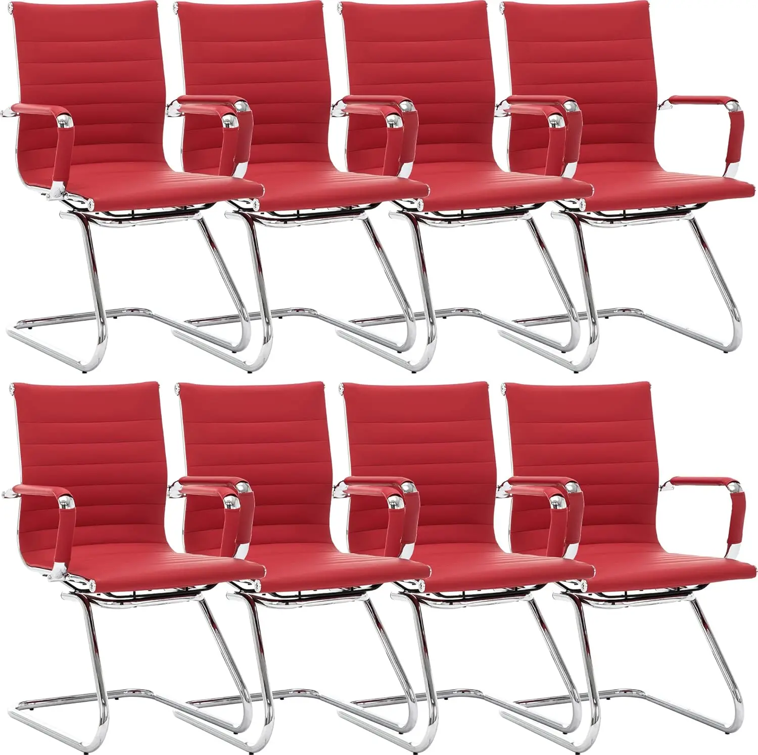 

Office Guest Chairs & Reception Chairs, Leather Waiting Room Chairs Mid Back Conference Chairs with Sled Base, (8 Pack)