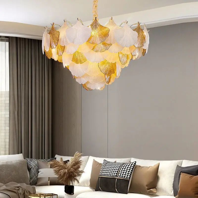 Modern Chandelier Ginkgo Shell Glass Chandeliers Living Room Bedroom Kitchen Pendant Lights Art Create Home Decoration Fixtures