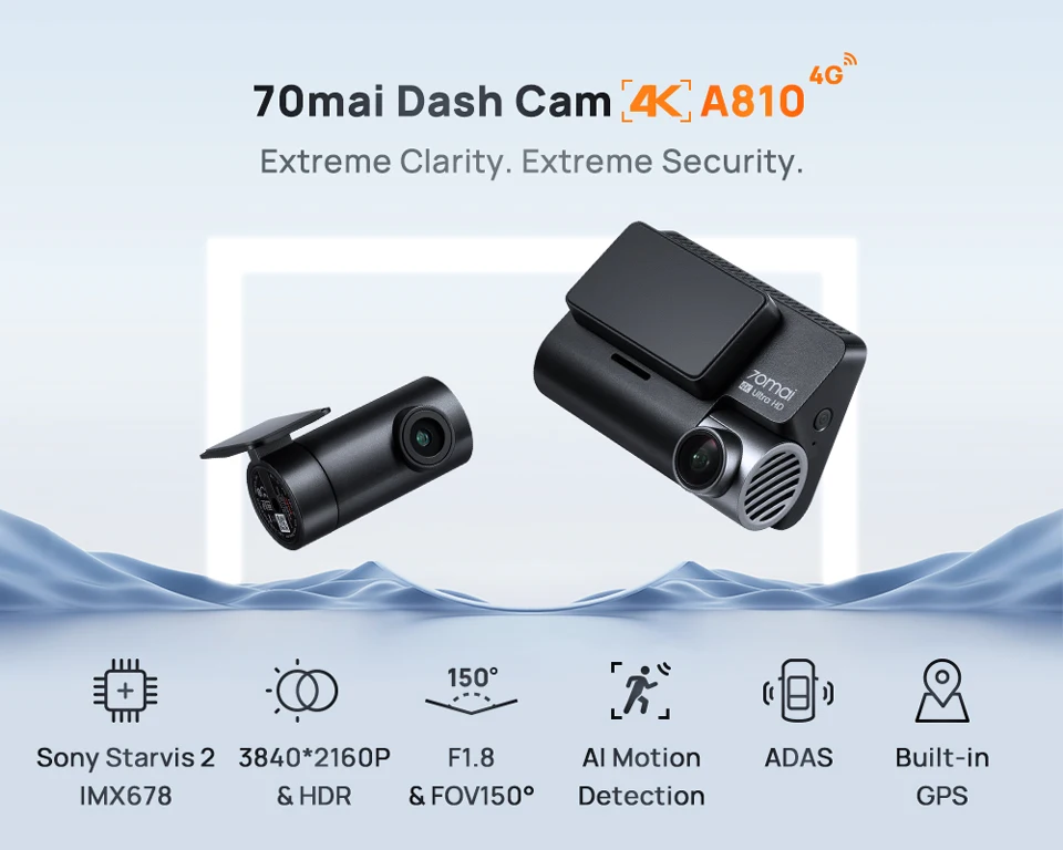 70mai Dashcam 4K A810 Ultra HD 150 ° FOV 24-Stunden-Parküberwachung ADAS, Koordiniert über integriertes GPS, WLAN und 4G für extreme Wetterbedingungen – Detail 2