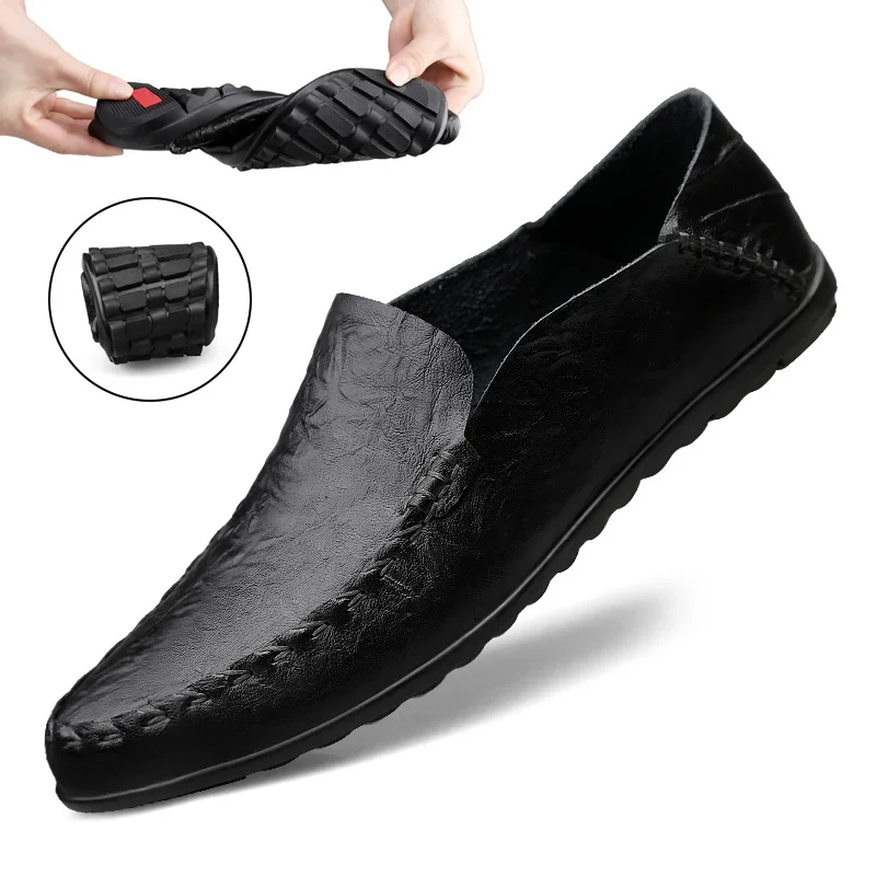 

DEKABR Genuine Leather Men Shoes Luxury Brand Formal Casual Mens Loafers Moccasins Soft Breathable Slip on Walking Boat Shoes