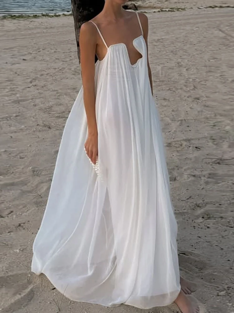 Geplooide Jurk Vrouwen Zomer Diepe V-hals Zoete Mouwloze Effen Dames Feestjurk Kant Sexy Vakantie Streetwear Dropshipping