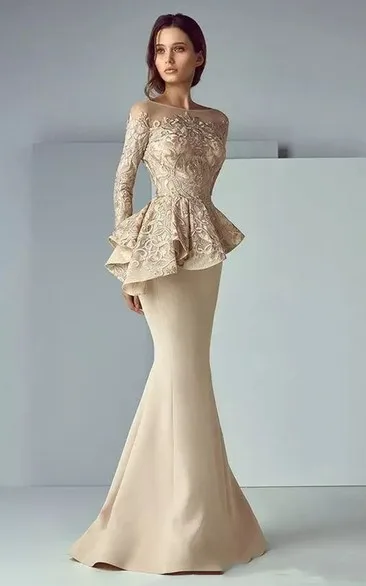 

Mermaid Long Sleeve Floor-length Bateau Satin Lace Mother of the Bride Dress with Zipper Back فساتين للمناسبات الرسمية