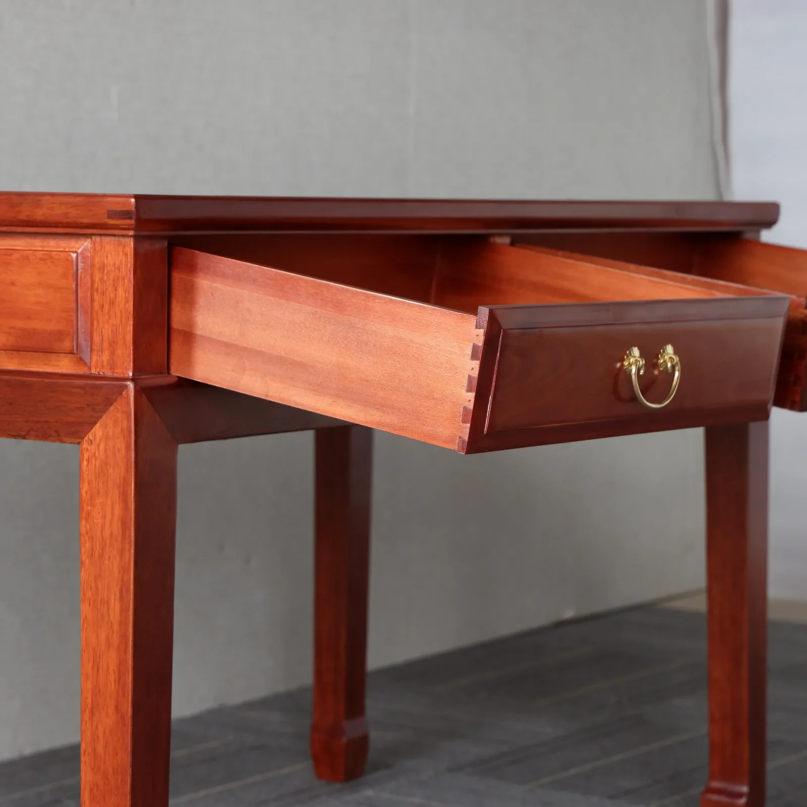Solid Wood Golden Pearwood Desk 2 Drawers, Writing Table for Study, Calligraphy Desk, Home Office Computer Table