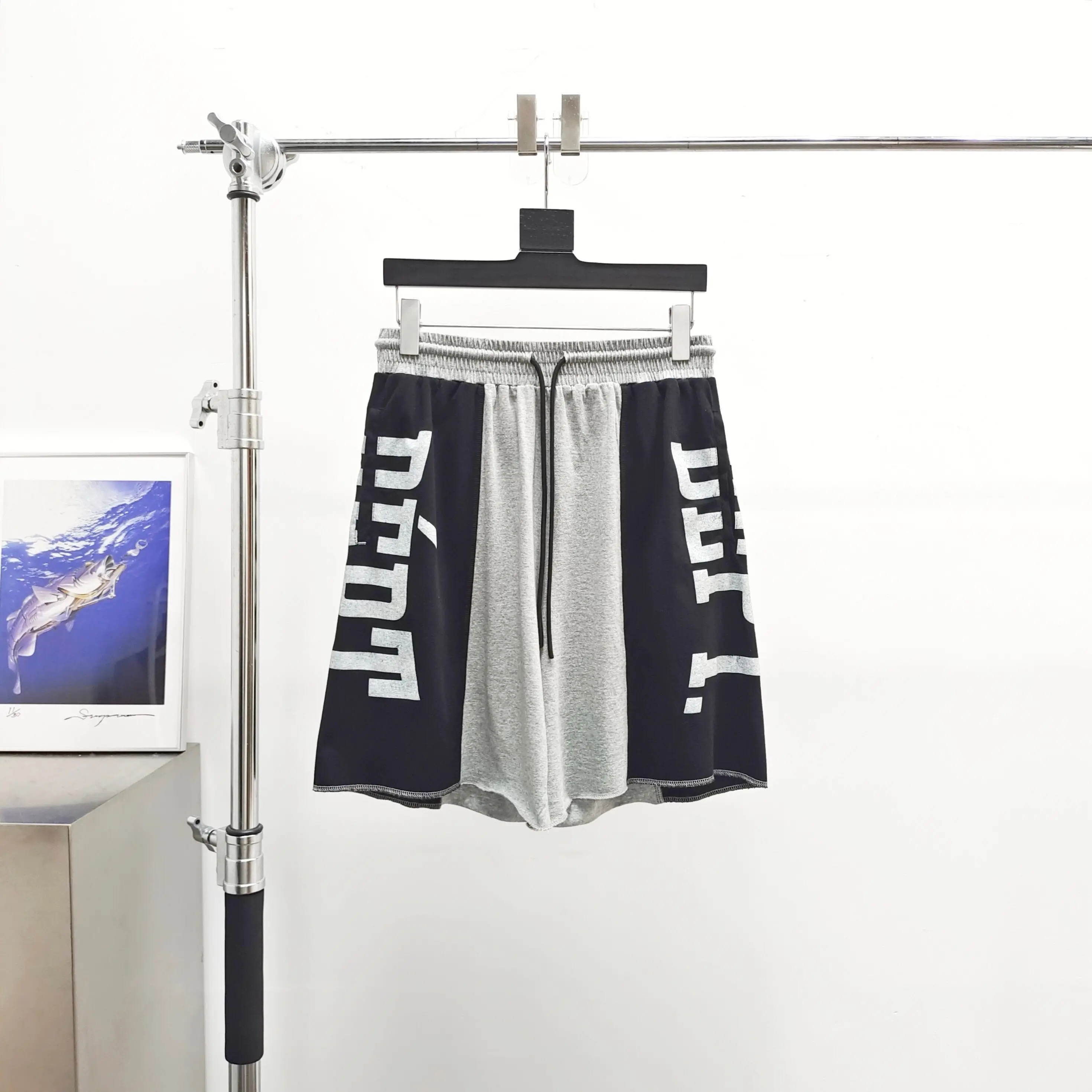 Gallery Dept Left and Right White Letters Gray Black Shorts