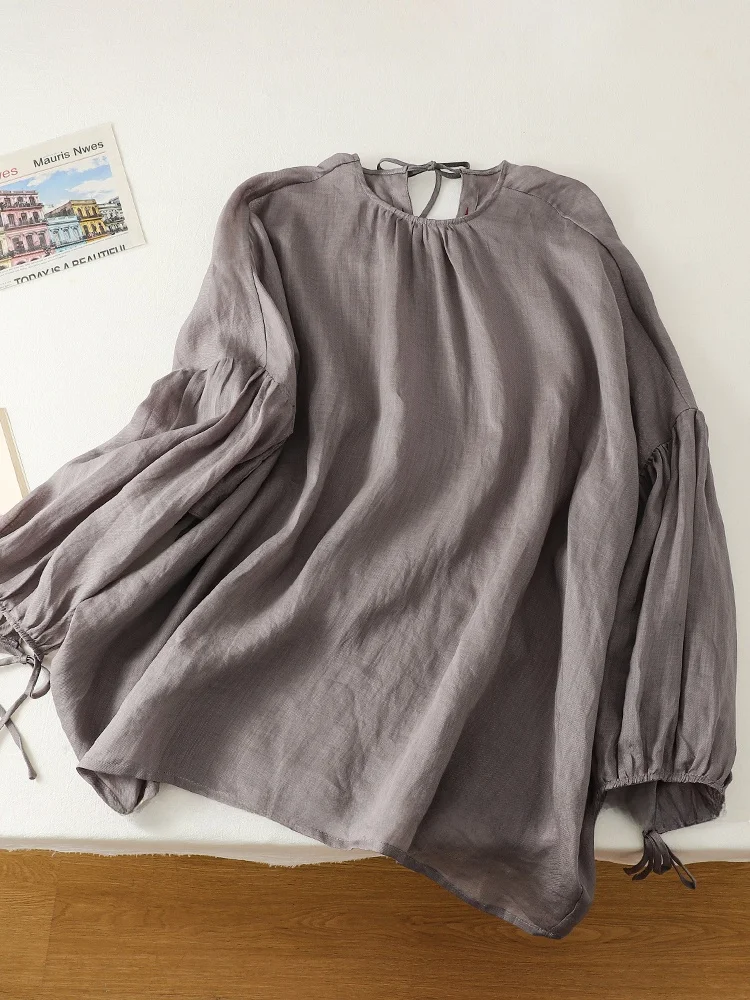 ay Linen Lantern Sve irt Women Summer Loose Lazy Slimming Casual Thin Cotton Linen Sun Protection Coat Top