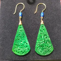 1pcs/lot Natural Jadeite dry green Earrings S925 sterling silver 14K gold cloisonne ancient crafts handmade retro ethnic style
