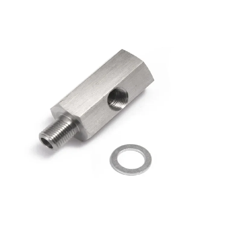 Öldrucksensor T-Stück M10x1,0 auf M10x1,0 Adapter Seitenlöcher 1/8NPT Innengewinde Turbo Supply Feed Line Gauge – Detail 5