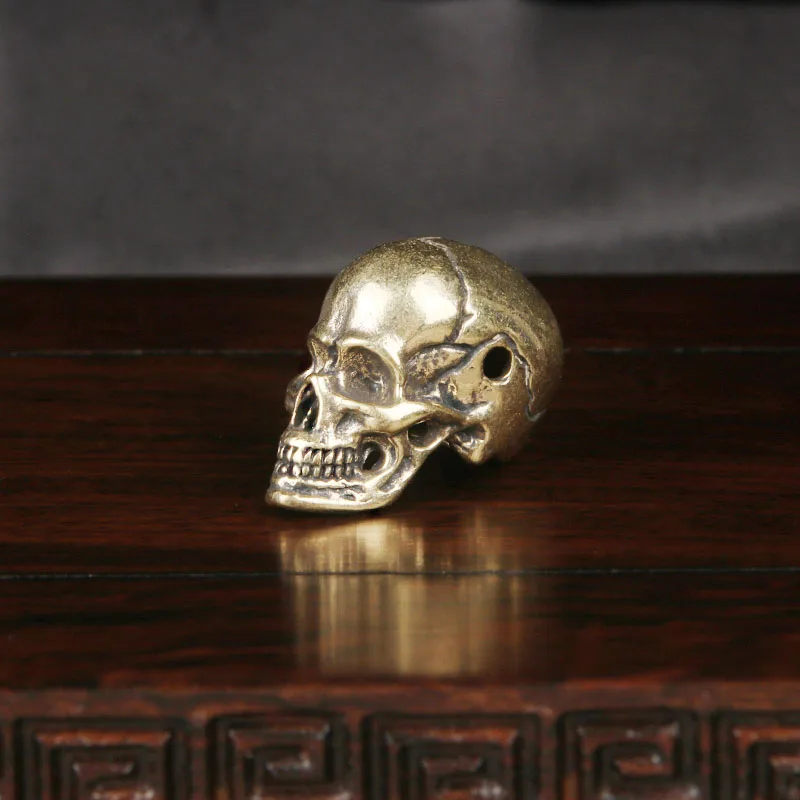Retro Brass Skull Paracord Bead EDC Knife Lanyard Pendant Keychain Spacer Bead for Jewelry Making Room Decoration